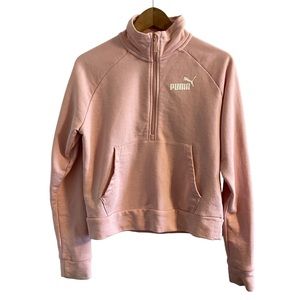 Puma Crop Athletic Sweatshirt Women's Size Small Pink Mock Neck 1/2 Zip